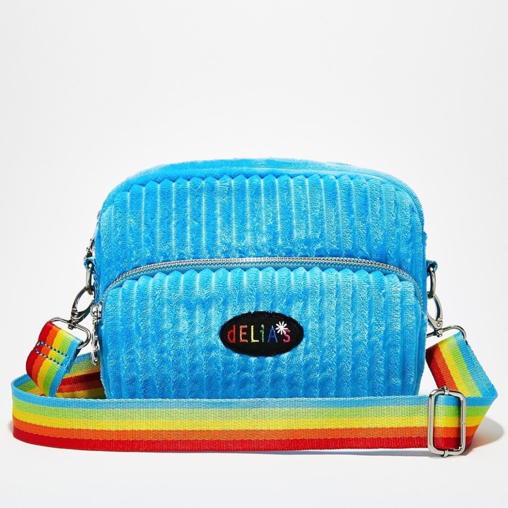 Blue w/ rainbow strap Delias velvet crossbody bag